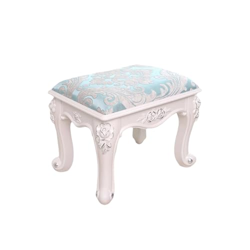 Kleiner Sitzhocker, exquisite Schnitzkunst, kleiner quadratischer Haushalts-Pouf-Hocker mit Leder, niedriger Retro-Stuhl im europäischen Stil für Gartenrestaurant, Eingangsbereich, Schlafzimmer, von QAZXDRFG