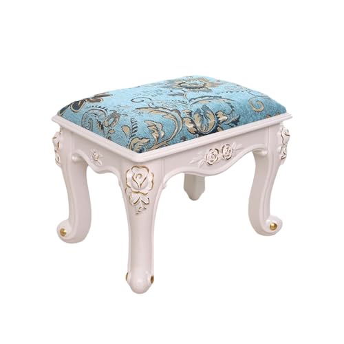 Kleiner Sitzhocker, exquisite Schnitzkunst, kleiner quadratischer Haushalts-Pouf-Hocker mit Leder, niedriger Retro-Stuhl im europäischen Stil für Gartenrestaurant, Eingangsbereich, Schlafzimmer, von QAZXDRFG