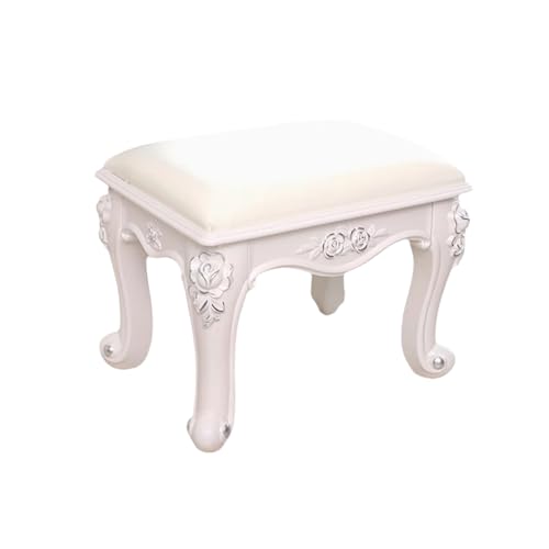 Kleiner Sitzhocker, exquisite Schnitzkunst, kleiner quadratischer Haushalts-Pouf-Hocker mit Leder, niedriger Retro-Stuhl im europäischen Stil für Gartenrestaurant, Eingangsbereich, Schlafzimmer, von QAZXDRFG