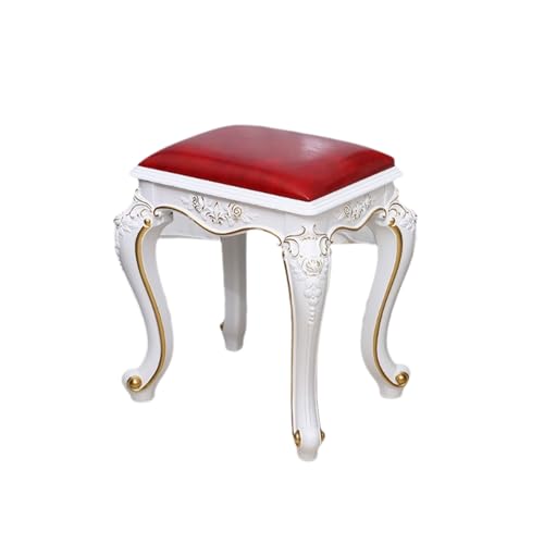 Kleiner gepolsterter Hocker, Sitzhocker mit starker Tragfähigkeit und Leder, quadratischer Vintage-Pouf im europäischen Stil für den Eingangsbereich von Garten, Schlafzimmer, Restaurant, Wohnzim von QAZXDRFG