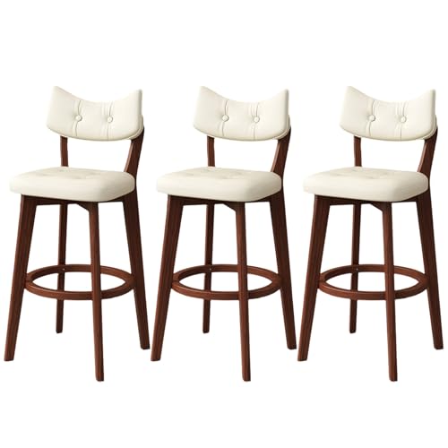 Kücheninsel-Hocker, 3er-Set, 28-Zoll-Barhocker im modernen Stil mit gebogener Rückenlehne und quadratisch gepolsterter Sitzfläche, kratzfeste Barhocker aus Leder mit Fußstütze aus Massivholz für von QAZXDRFG
