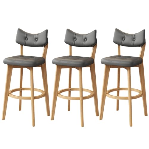Kücheninsel-Hocker, 3er-Set, 71 cm große Barhocker im modernen Stil mit gebogener Rückenlehne und quadratisch gepolsterter Sitzfläche, kratzfeste Barhocker aus Leder mit Fußstütze aus Massivholz von QAZXDRFG