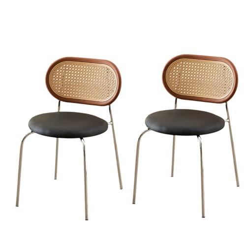 Moderne Esszimmerstühle im Landhausstil, 2er-Set, ergonomisch gestaltete Stühle ohne Armlehnen mit geschwungener Rattan-Rückenlehne, stapelbare Polsterstühle mit Beinen aus Karbonstahl für Küche Moderne Esszimmerstühle im Landhausstil, 2er-Set, ergonomisch gestaltete Stühle ohne Armlehnen mit geschwungener Rattan-Rückenlehne, stapelbare Polsterstühle mit Beinen aus Karbonstahl für Küche von QAZXDRFG