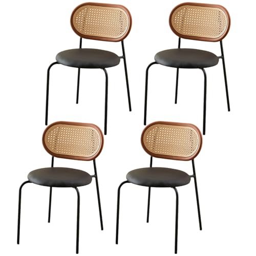 Moderne Esszimmerstühle im Landhausstil, 4er-Set, körpergerechte Stühle ohne Armlehnen mit geschwungener Rattan-Rückenlehne, stapelbare Polsterstühle mit Beinen aus Kohlenstoffstahl für Küche un von QAZXDRFG