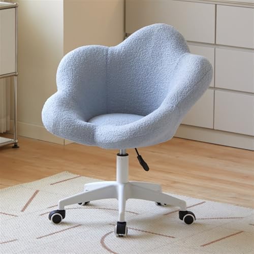 Moderner, drehbarer Schminkstuhl mit Blütenblatt-Rückenlehne, Frisiertischstuhl, Frisierhocker mit Rückenlehne, Bürostuhl, Freizeitstuhl für Zimmer, Schminktisch, Wohnzimmer, langlebig (blau) von QAZXDRFG
