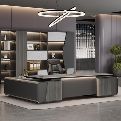 Moderner Schreibtisch für Geschäftsführer, Chef und Manager mit Lichtstreifen, L-förmiger Computer-Schreibtisch mit Seitenschrank, Büroschreibtisch, Arbeitsplatz Moderner Schreibtisch für Geschäftsführer, Chef und Manager mit Lichtstreifen, L-förmiger Computer-Schreibtisch mit Seitenschrank, Büroschreibtisch, Arbeitsplatz von QAZXDRFG