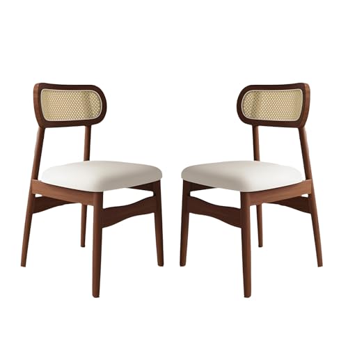 QAZXDRFG 2 Retro-Küchenstühle, ergonomischer Akzentstuhl mit hochelastischem Schwamm und Katzenkratzleder, Rattan-Rückenlehne für Restaurant, Schlafzimmer, Wohnzimmer, Home Office von QAZXDRFG