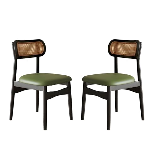 QAZXDRFG 2 Retro-Küchenstühle, ergonomischer Akzentstuhl mit hochelastischem Schwamm und Katzenkratzleder, Rattan-Rückenlehne für Restaurant, Schlafzimmer, Wohnzimmer, Home Office von QAZXDRFG