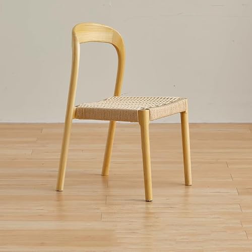 QAZXDRFG 2er-Set Esszimmerstühle im Mid-Century-Modern-Stil, Seitenstühle aus Massivholz mit handgewebter Sitzfläche aus Kraftpapier und gebogener Rückenlehne, langlebig (gelb) von QAZXDRFG