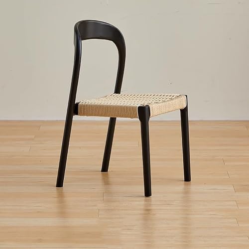 QAZXDRFG 2er-Set Esszimmerstühle im Mid-Century-Modern-Stil, Seitenstühle aus Massivholz mit handgewebter Sitzfläche aus Kraftpapier und gebogener Rückenlehne, langlebig (schwarz) von QAZXDRFG