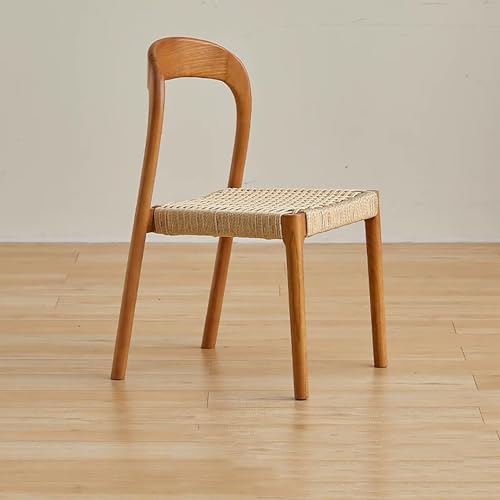 QAZXDRFG 2er-Set Esszimmerstühle im Mid-Century-Modern-Stil, Seitenstühle aus Massivholz mit handgewebter Sitzfläche aus Kraftpapier und geschwungener Rückenlehne, langlebig (braun) von QAZXDRFG