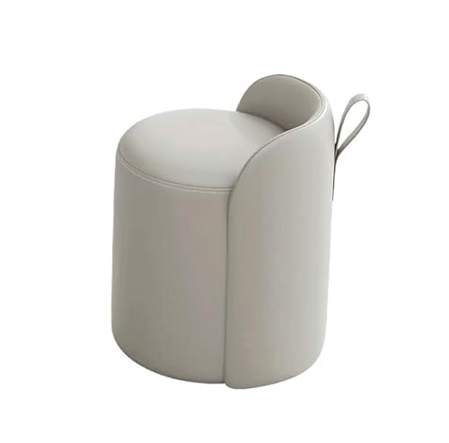 QAZXDRFG 360° drehbarer Ottoman mit niedriger Rückenlehne, runder Kosmetikstuhl aus Leder, Fußstütze, gepolsterter Hocker für kleine Wohnzimmerräume, praktisch (hellgrau) von QAZXDRFG