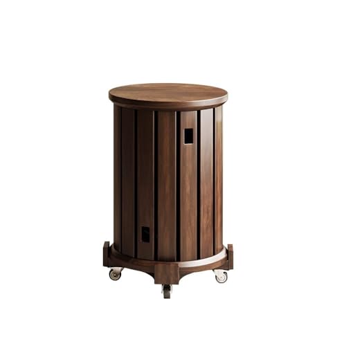 QAZXDRFG 4-in-1-Set aus stapelbaren Hockern aus Massivholz, runde Satztische mit Schwenkrädern, Couchtisch und Esszimmerstuhl-Set für das Wohnzimmer, langlebig (braun) von QAZXDRFG