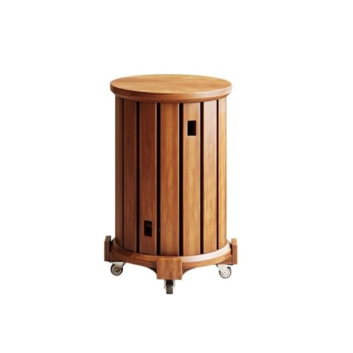 QAZXDRFG 4-in-1-Set aus stapelbaren Hockern aus Massivholz, runde Satztische mit Schwenkrädern, Couchtisch und Esszimmerstuhl-Set für das Wohnzimmer, langlebig (natürlich) von QAZXDRFG
