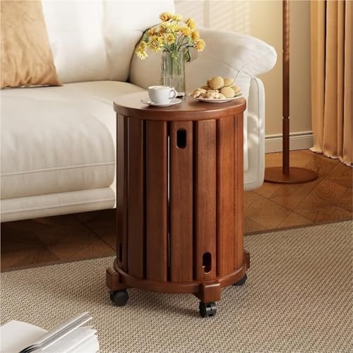 QAZXDRFG 4-in-1 stapelbare runde Holzhocker mit Rollen, Esszimmerhocker, Stühle, Beistelltische für Balkon, Wohnzimmer, praktisch (braun) von QAZXDRFG