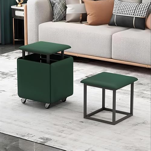 QAZXDRFG 5-in-1-Ottoman-Würfelsessel, stapelbarer Lederhocker mit Stauraum und Rollen, Fußhockerbank für Kammer-Wohnzimmer, praktisch (grün, 45 x 45 x 45 cm) von QAZXDRFG