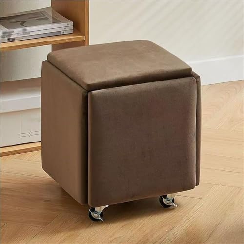 QAZXDRFG 5-in-1-Ottoman-Würfelsessel mit Drehrollen, stapelbarer quadratischer Ottoman-Hocker aus Samt, beweglicher Fußhocker für das Wohnzimmer, praktisch (braun, 45 cm) von QAZXDRFG