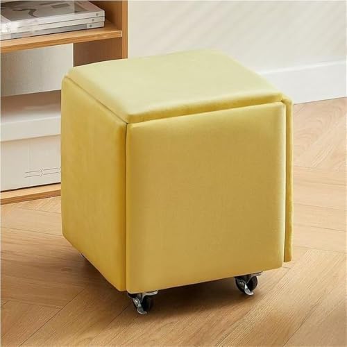 QAZXDRFG 5-in-1-Ottoman-Würfelsessel mit Drehrollen, stapelbarer quadratischer Ottoman-Hocker aus Samt, beweglicher Fußhocker für das Wohnzimmer, praktisch (gelb, 35 cm) von QAZXDRFG