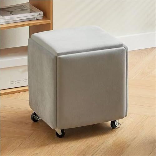 QAZXDRFG 5-in-1-Ottoman-Würfelsessel mit Drehrollen, stapelbarer quadratischer Ottoman-Hocker aus Samt, beweglicher Fußhocker für das Wohnzimmer, praktisch (grau, 35 cm) von QAZXDRFG