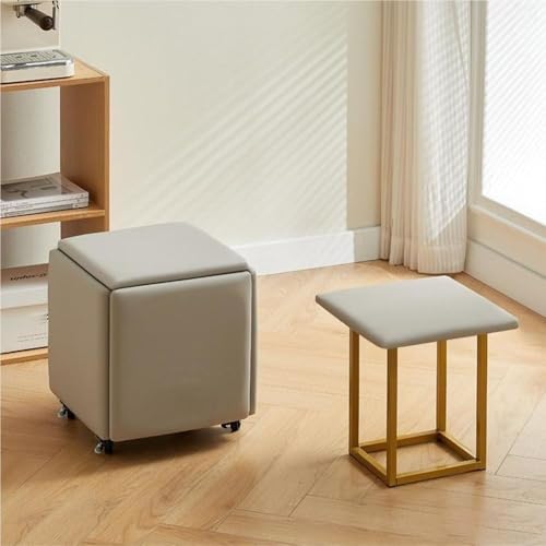 QAZXDRFG 5-in-1-Ottomane-Würfelsessel, Fußhocker, stapelbarer Lederhocker mit Rädern, Fußstützenhocker für Wohnräume, langlebig (Grau, M) von QAZXDRFG