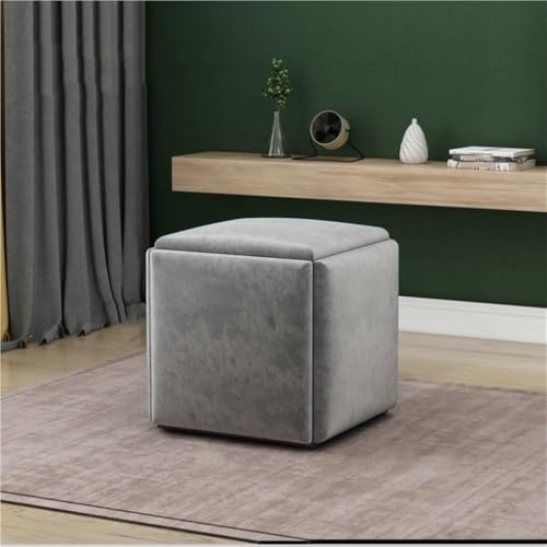 QAZXDRFG 5-in-1-Ottomanen-Hocker-Set, stapelbar, Sofastuhl, Hocker mit Hightech-Stoff, bewegliche Fußhocker und Ankleidestühle für das Büro, langlebig (Grau, CH) von QAZXDRFG