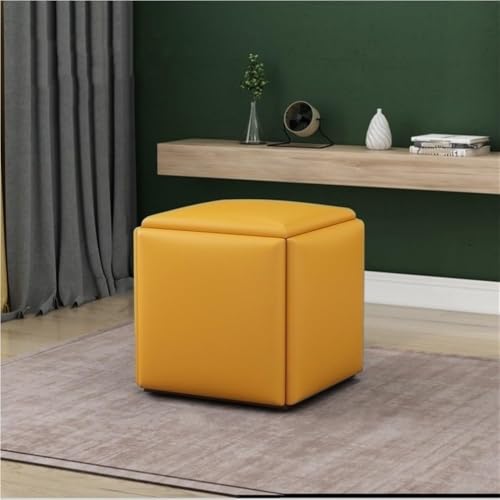QAZXDRFG 5-in-1-Ottomanenhocker aus Kunstleder, stapelbar, Sofastuhlhocker mit Lenkrollen, vielseitige Sitzwürfel, langlebig (Gelb, CH) von QAZXDRFG