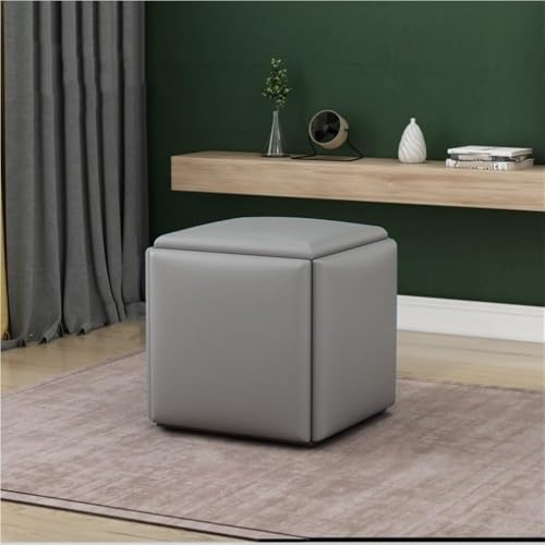 QAZXDRFG 5-in-1-Ottomanenhocker aus Kunstleder, stapelbar, Sofastuhlhocker mit Lenkrollen, vielseitige Sitzwürfel, langlebig (Grau, CH) von QAZXDRFG