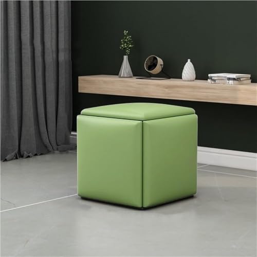 QAZXDRFG 5-in-1-Ottomanenhocker aus Kunstleder, stapelbar, Sofastuhlhocker mit Lenkrollen, vielseitige Sitzwürfel, langlebig (Grün, L) von QAZXDRFG