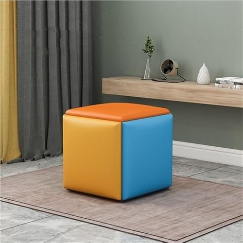 QAZXDRFG 5-in-1-Ottomanenhocker aus Kunstleder, stapelbar, Sofastuhlhocker mit Lenkrollen, vielseitige Sitzwürfel, langlebig (Mehrfarbig, CH) von QAZXDRFG