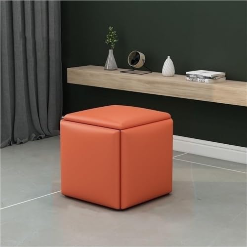 QAZXDRFG 5-in-1-Ottomanenhocker aus Kunstleder, stapelbar, Sofastuhlhocker mit Lenkrollen, vielseitige Sitzwürfel, langlebig (Orange, CH) von QAZXDRFG