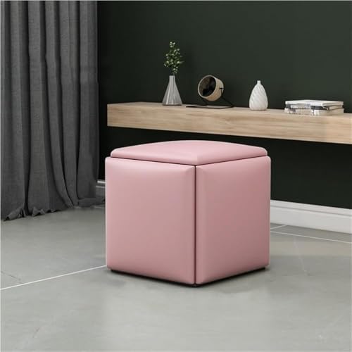 QAZXDRFG 5-in-1-Ottomanenhocker aus Kunstleder, stapelbar, Sofastuhlhocker mit Lenkrollen, vielseitige Sitzwürfel, langlebig (Pink, CH) von QAZXDRFG