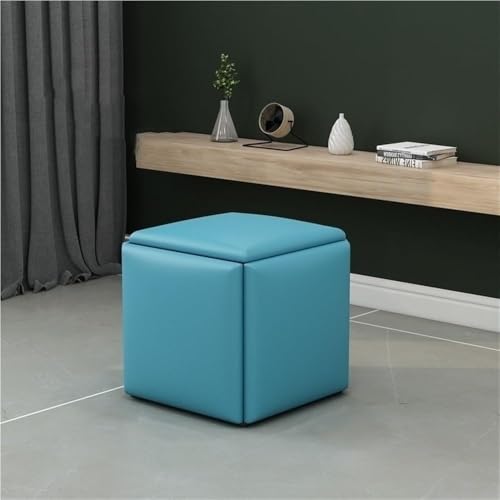 QAZXDRFG 5-in-1-Ottomanenhocker aus Kunstleder, stapelbar, Sofastuhlhocker mit Lenkrollen, vielseitige Sitzwürfel, langlebig (blau, L) von QAZXDRFG