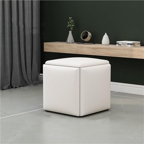 QAZXDRFG 5-in-1-Ottomanenhocker aus Kunstleder, stapelbar, Sofastuhlhocker mit Lenkrollen, vielseitige Sitzwürfel, langlebig (weiß, L) von QAZXDRFG
