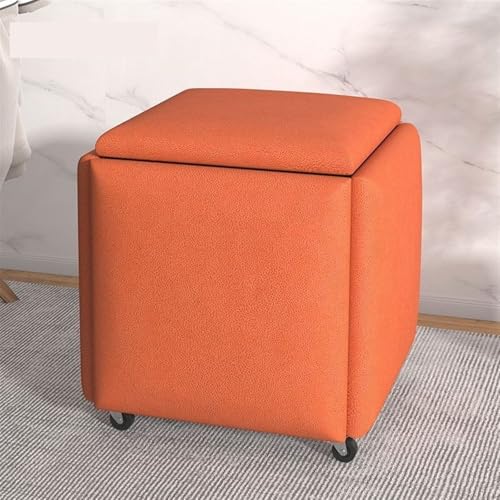 QAZXDRFG 5-in-1-Sitzhocker aus Tech-Stoff, multifunktionaler Sitzhocker, Rollstuhl für Wohnzimmer, langlebig (Orange, Klein) von QAZXDRFG