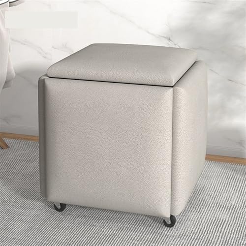 QAZXDRFG 5-in-1-Sitzhocker aus Tech-Stoff, multifunktionaler Sitzhocker, Rollstuhl für Wohnzimmer, langlebig (Silber, klein) von QAZXDRFG