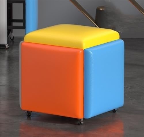 QAZXDRFG 5-in-1-Sitzwürfel-Fußhocker mit Rädern, Klapphocker für Zuhause, ineinander stapelbarer Ottoman-Rollwürfel-Stuhlhocker, langlebig (Mehrfarbig, klein) von QAZXDRFG
