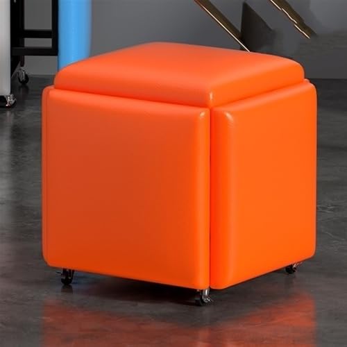 QAZXDRFG 5-in-1-Sitzwürfel-Fußhocker mit Rädern, Klapphocker für Zuhause, ineinander stapelbarer Ottoman-Rollwürfel-Stuhlhocker, langlebig (Orange, Klein) von QAZXDRFG