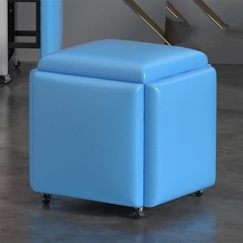QAZXDRFG 5-in-1-Sitzwürfel-Fußhocker mit Rädern, Klapphocker für Zuhause, ineinander stapelbarer Ottoman-Rollwürfel-Stuhlhocker, langlebig (blau, klein) von QAZXDRFG