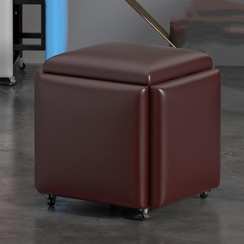 QAZXDRFG 5-in-1-Sitzwürfel-Fußhocker mit Rädern, Klapphocker für Zuhause, ineinander stapelbarer Ottoman-Rollwürfel-Stuhlhocker, langlebig (braun, klein) von QAZXDRFG