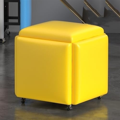 QAZXDRFG 5-in-1-Sitzwürfel-Fußhocker mit Rädern, Klapphocker für Zuhause, ineinander stapelbarer Ottoman-Rollwürfel-Stuhlhocker, langlebig (gelb, groß) von QAZXDRFG