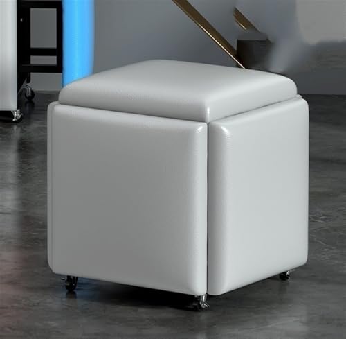 QAZXDRFG 5-in-1-Sitzwürfel-Fußhocker mit Rädern, Klapphocker für Zuhause, ineinander stapelbarer Ottoman-Rollwürfel-Stuhlhocker, langlebig (grau, groß) von QAZXDRFG