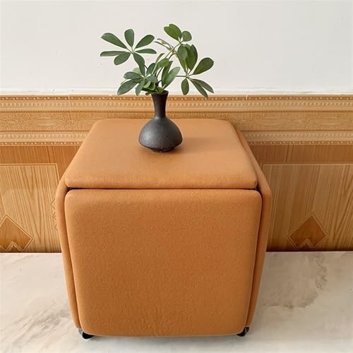 QAZXDRFG 5-in-1-Sitzwürfel aus Technostoff mit Lenkrollen, bewegliches Ottoman-Hockerwürfel-Set, Fußhocker, Frisiertisch für Wohnzimmer, langlebig (Orange, Groß) von QAZXDRFG