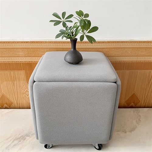 QAZXDRFG 5-in-1-Sitzwürfel aus Technostoff mit Lenkrollen, bewegliches Ottoman-Hockerwürfel-Set, Fußhocker, Frisiertisch für Wohnzimmer, langlebig (Silber, klein) von QAZXDRFG
