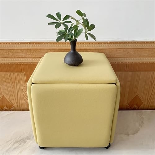 QAZXDRFG 5-in-1-Sitzwürfel aus Technostoff mit Lenkrollen, bewegliches Ottoman-Hockerwürfel-Set, Fußhocker, Frisiertisch für Wohnzimmer, langlebig (gelb, klein) von QAZXDRFG