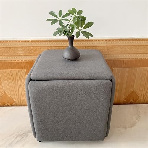 QAZXDRFG 5-in-1-Sitzwürfel aus Technostoff mit Lenkrollen, bewegliches Ottoman-Hockerwürfel-Set, Fußhocker, Frisiertisch für Wohnzimmer, langlebig (grau, groß) von QAZXDRFG