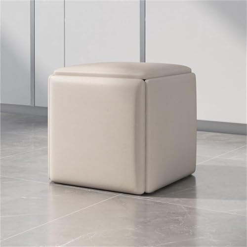 QAZXDRFG 5-in-1-Würfelhocker aus Kunstleder, stapelbare Sofasessel mit Lenkrollen, bewegliche Fußhocker und Frisiertische, langlebig (weiß, L) von QAZXDRFG