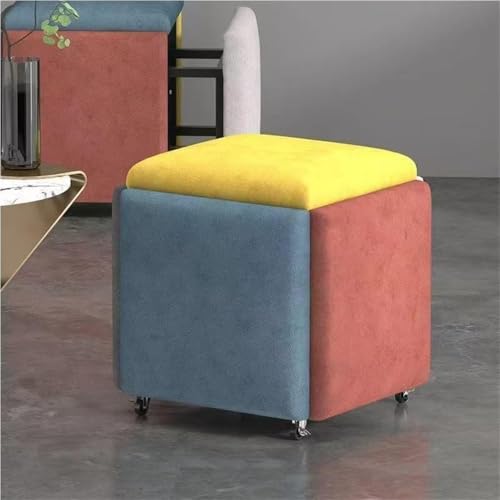 QAZXDRFG 5-in-1 beweglicher Hockerwürfel mit Lenkrollen, stapelbarer quadratischer Ottoman-Hocker mit Stauraum, Sofastuhl, Hocker für das Wohnzimmer, praktisch (Mehrfarbig, 42 cm) von QAZXDRFG