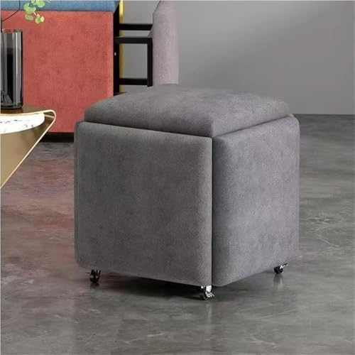QAZXDRFG 5-in-1 beweglicher Hockerwürfel mit Lenkrollen, stapelbarer quadratischer Ottoman-Hocker mit Stauraum, Sofastuhl, Hocker für das Wohnzimmer, praktisch (dunkelgrau, 42 cm) von QAZXDRFG