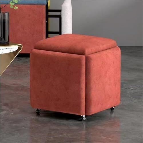 QAZXDRFG 5-in-1 beweglicher Hockerwürfel mit Lenkrollen, stapelbarer quadratischer Ottomanenhocker mit Stauraum, Sofastuhlhocker für das Wohnzimmer, praktisch (Rojo, 42 cm) von QAZXDRFG
