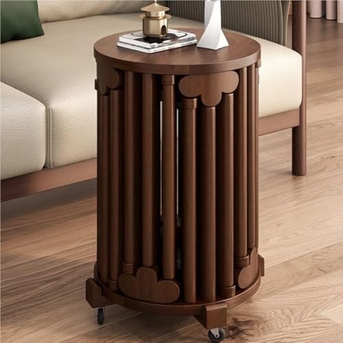 QAZXDRFG 6-in-1-Set mit runden, stapelbaren Hockern aus Massivholz, Satztischen, Couchtisch und Stühlen für das Esszimmer im Wohnzimmer, langlebig (braun, mit Sockel) von QAZXDRFG